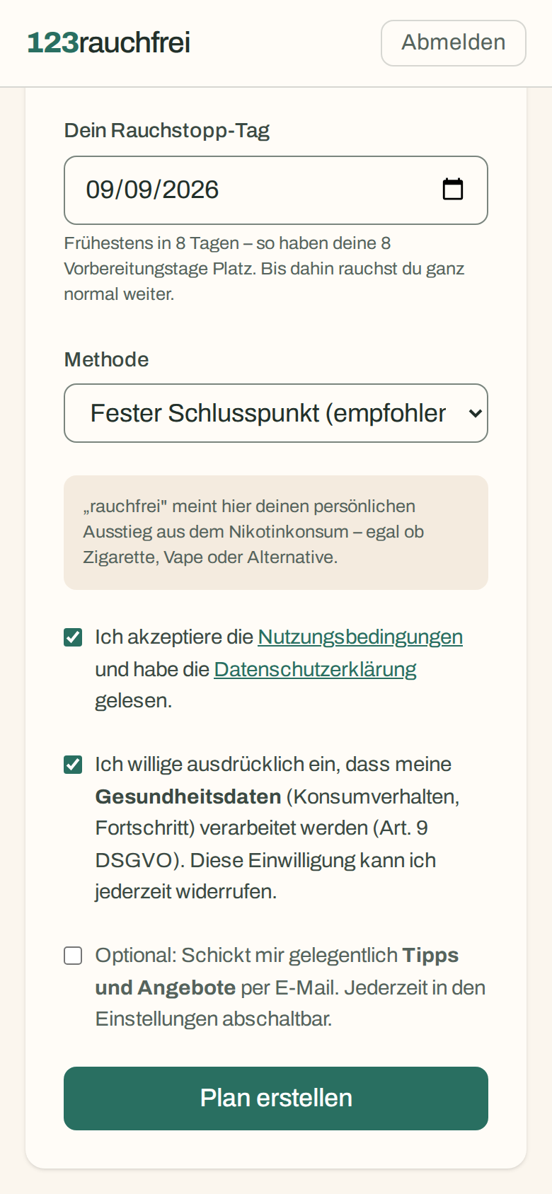 Rauchstopp-Tag festlegen und Plan erstellen