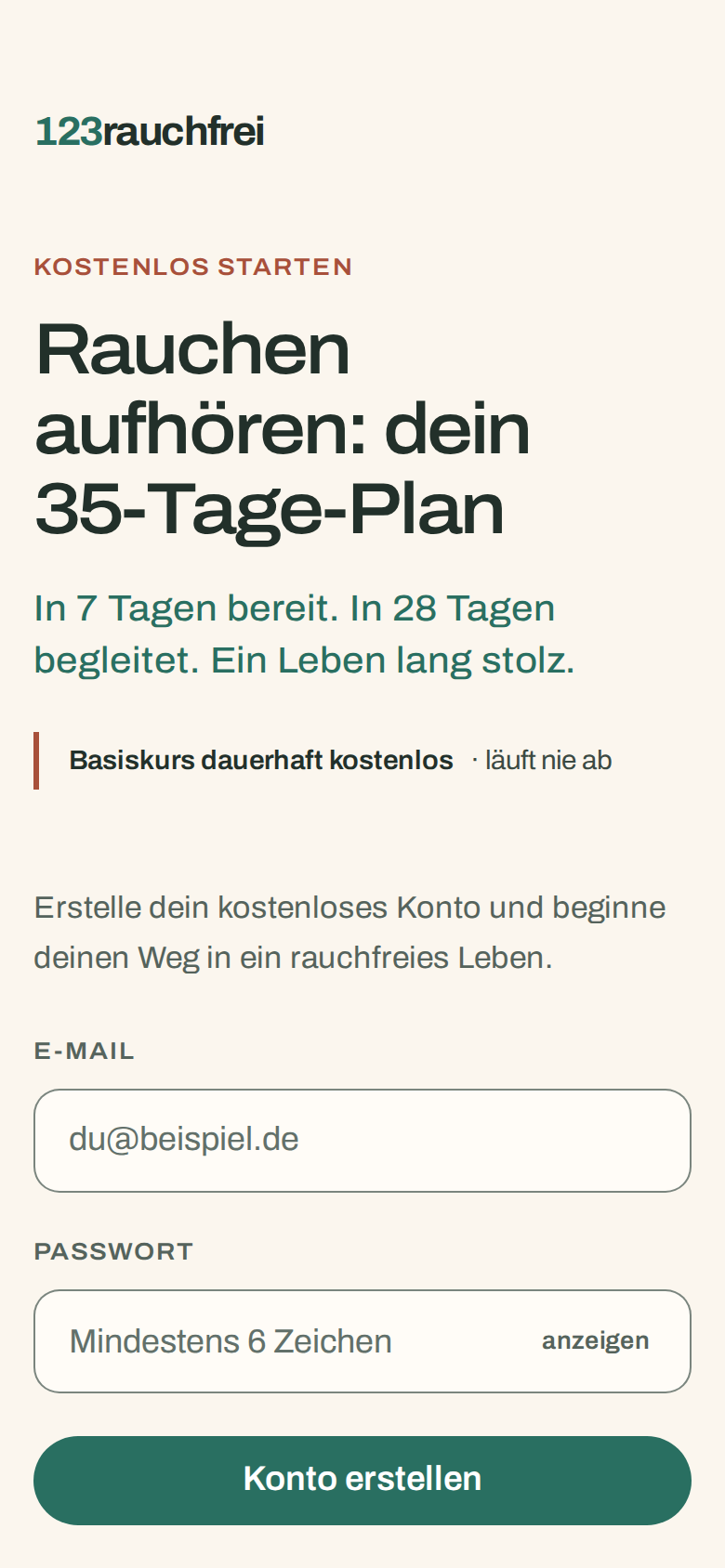 Registrierung mit E-Mail und Passwort
